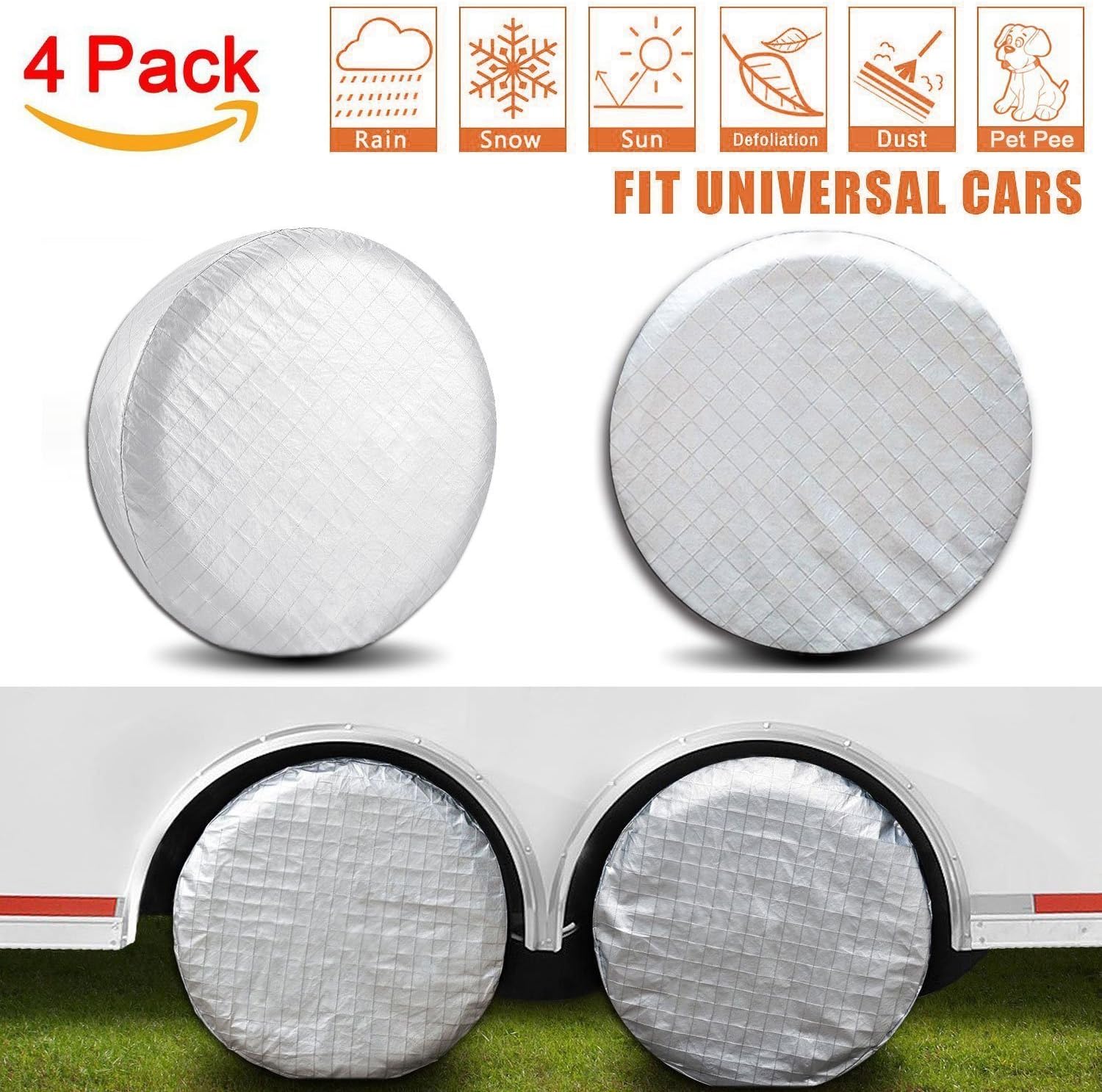 MXF Set of 4 Tire Covers,Waterproof Aluminum Film Tire Sun Protectors，Fits 27" to 29" Tire Diameters,Weatherproof Tire Protectors. (33-35inches)