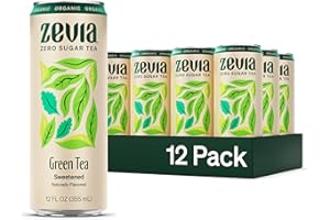Zevia Zero Sugar Tea, Green Tea, 12 oz Cans (12-Pack) – Naturally Sweetened, Zero Calorie Sugar Free - Non-GMO Project Verified, Gluten-Free, Vegan