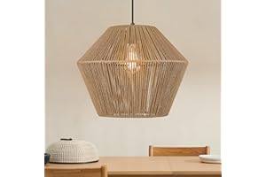 ELYONA 16.5” Large Woven Pendant Light, Modern Boho Chandelier Handwoven Rattan Basket Pendant Light Fixtures Farmhouse Rustic Ceiling Hanging Lamp for Dining Room, Kitchen Bedroom, Entryway, Foyer