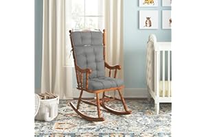 ROFIEJOX Rocking Chair Cushion - Sackcloth Fabric, High-Density Sponge, Durable Comfort Non-Slip Bottom Tufted Seat Pads with Ties, (Sackcloth I Light Grey, 52x19x4