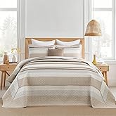 SahSahCasa 120"x120" 100% Cotton Oversized California King Bedspread Coverlet Striped Quilt Set, Cal King Quilted Bedspread Extra Large Quilt, XL Bed Spread Lightweight Comforter, Brown/Camel/Cream