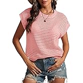 ATHMILE Womens Spring Tops Summer Shirts Beach Vacation Crochet Cap Sleeve Knit Sweater Pullover Cute Fashion Clothes
