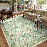 Beeiva Washable Area Rugs 5x7 for Living Room - Boho Vintage Floral Bird Dining Room Kitchen Table Rug for Under Table, Sage Green Botanical Print for Bedroom Dorm Decor Stain Resistant Non Slip