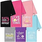DAVAXI 6 Pcs Tennis Towels Soft Embroidered Prints Towel with Carabiner Clip Tennis Hand Towels Fun Gift for Women, Men, Team Sports