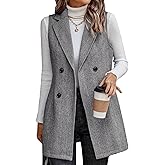 SEMATOMALA Wool Blend Long Vest for Women Sleeveless Tweed Blazer Jacket Longline Cardigan Outerwear