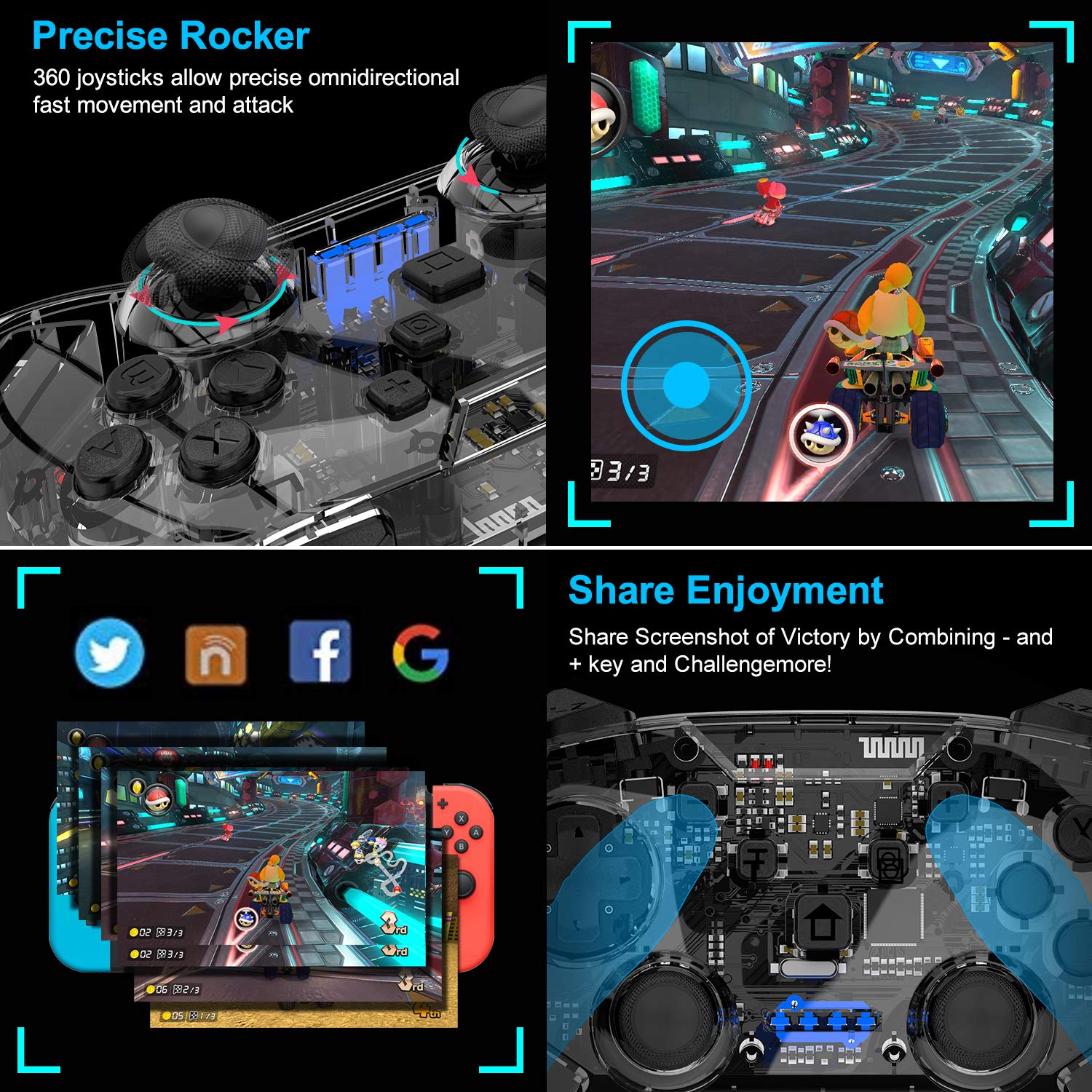 N-intendo Switch Pro Controller - Wireless Controller Remote with Dual Shock, Gyro Axis, Pro Switch Controller Gamepad Compatible with Bluetooth for N-intendo Switch Console (Clear)