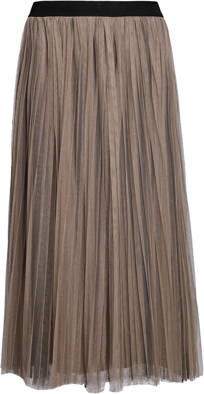 PYW Womens Long Pleated Tulle Skirt A Line Elastic Waist Mesh Tulle Midi Skirt (Black, M) at  Women’s Clothing store