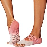 toesox Elle Half Toe Grip Socks – Non-Slip Grip Sole for Yoga, Pilates, Gym - Non Skid Open Toe Socks for Women - Hot Coral Ombre, Medium
