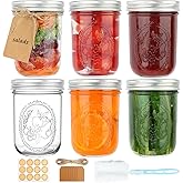 PINIWON Wide Mouth Mason Jars 16 oz with Airtight Lids and Bands, 6 Pack Canning Jars, Clear Glass Pint Jars for Canning, Fermenting, Pickling, Meal Prep, Overnight Oats