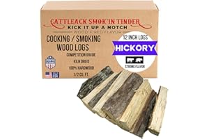 Cattleack Smok'in Tinder Logs, Cooking, Smoking, Grilling, Master BBQ - USA Smoking Wood Logs, 12" Length, Up to 3" Wide, Comes in 12"x12"x6" Box, 1/2 Cu. Ft., Secret to Smoky Perfection (Hickory)