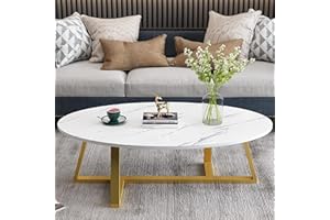 Coffee Table White Faux Marble Coffee Table for Living Room,Oval Center Table Modern Tea Table for Small Space,Wooden Living 