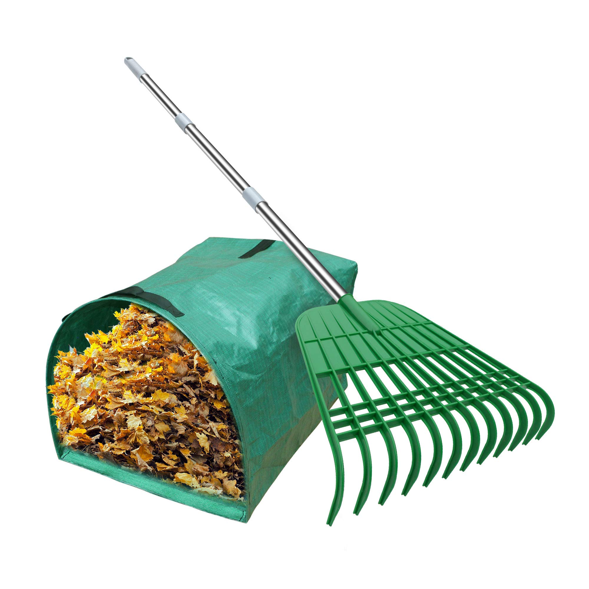 Photo 1 of Gardzen 12 Tines Gardening Leaf Rake, Lightweight Steel Handle, Detachable, Ideal Camp Rake, Comes with Dustpan-Type Garden Bag