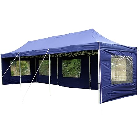 Nexos Profi Faltpavillon Partyzelt Pavillon 3x9 m mit Seitenteilen - hochwertige Ausführung - wasserdichtes Dach mit PVC-Coating - 270 g/m² incl. Tragetasche und Zubehör – Farbe: blau