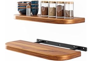 BATODA 17" Acacia Wood Floating Shelves Wall Mounted (Round Edge) – Rustic Farmhouse Wooden Wall Storage Shelf for Bedroom, Kitchen - Brackets and Shelving Hardware Included (Acacia Color)