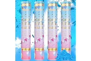 Previvo Gender Reveal Confetti Powder Cannon - 4 Pack Blue Baby Gender Reveal Poppers - 100% Biodegradable Powder Smoke - Baby Party Supplies