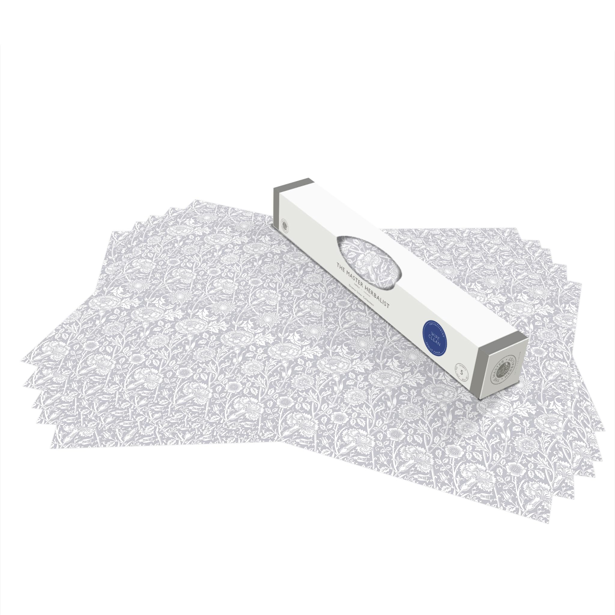 The Master Herbalist William Morris Unscented & Wipe Clean Drawer Liners in Soft Grey - Perfect for lining Kitchen Drawers, Shelves, Cupboards & Cabinets