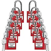 TRADESAFE Lockout Locks, 10 Red Loto Locks Keyed Alike, 2 Keys Each | Non-Conductive Nylon Lockout Padlocks, Stainless Steel Shackle, Key Retaining Brass Core Cylinder, Multilingual Labels