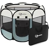 Siedihit Dog Playpen, Puppy Pet Playpen, Medium Dogs Tent Crates Cage Indoor/Outdoor, Portable Pop Up Dog Kennel Playpen with Carrying Case for Dogs/Cats/Rabbits, Removable Zipper Top, Grey