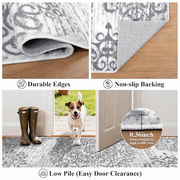 HEBE HALLWAY RUNNER RUG 2’X6′ WASHABLE VINTAGE KITCHEN RUGS NON SLIP LAUNDRY RUG RUNNER DISTRESSED BOHO FLOOR CARPET RUNNERS FOR HALLWAYS ENTRYWAY LAUNDRY ROOM KITCHEN BATHROOM