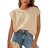 LCXWFE Womens Summer Crochet Sweaters Knit Cap Sleeve Shirts Casual Crewneck Top