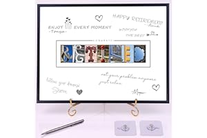 LYNYUN Framed Black Retirement Decorations Guest Book for Men/Women, 12X16 Sign Poster- Retirement Party Supplies or Gifts for Coworkers, Including Metal Gold Plated Holder, Black Pen, Wall Hooks