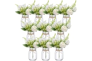 XunYee 10 Set Mason Jar Table Centerpiece with Flower Mason Jar Flower Centerpiece Vases Decor for Engagement Party Bridal Shower Centerpieces Wedding Reception Table Decor(Rose)