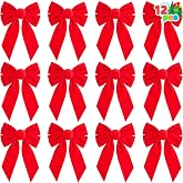 JOYIN 12 Pack Christmas Red Velvet Bows, 13" Long by 9" Wide Decorative Christmas Bows for Wreath Garland Tree Decor, Indoor Outdoor Holiday Decoration