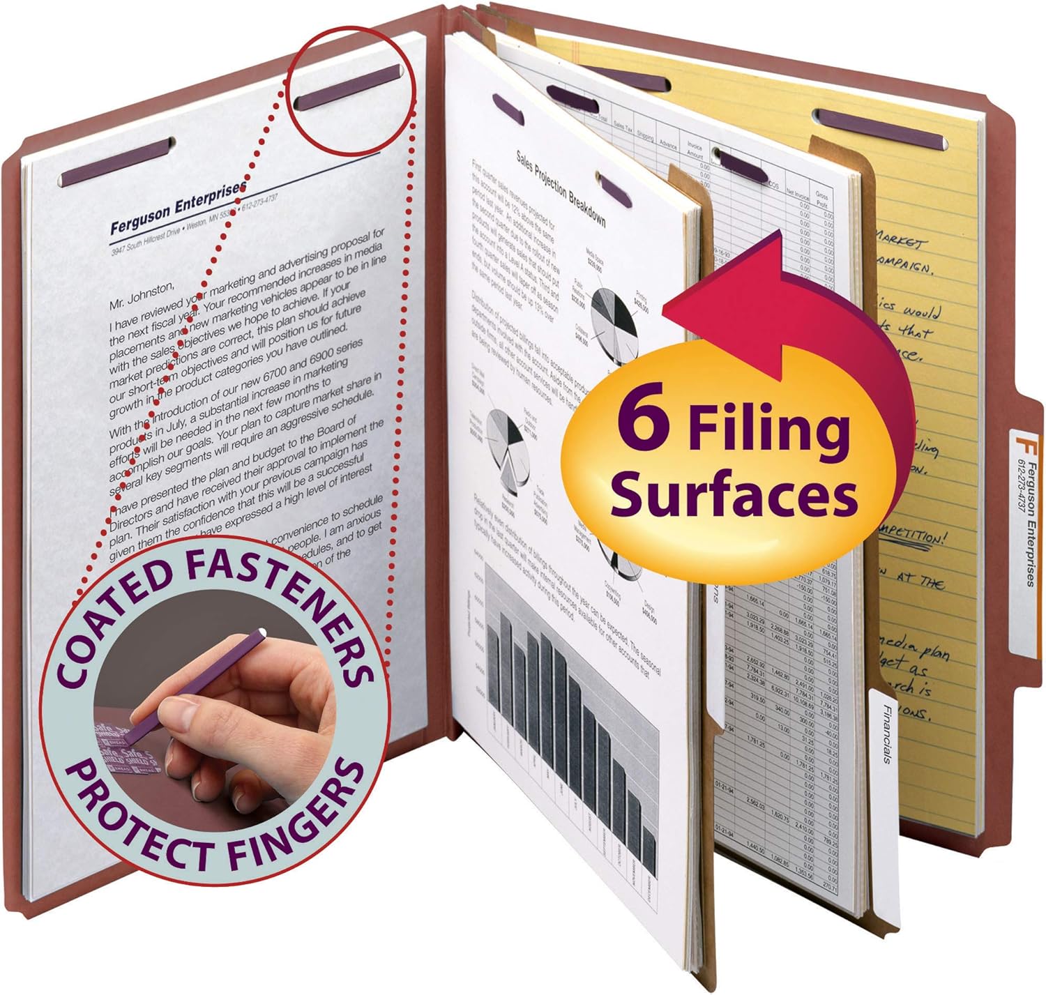 Smead Pressboard Classification File Folder with SafeSHIELD Fasteners, 2 Dividers, 2" Expansion, Letter Size, Red, 10 per Box (14073) : Office Products
