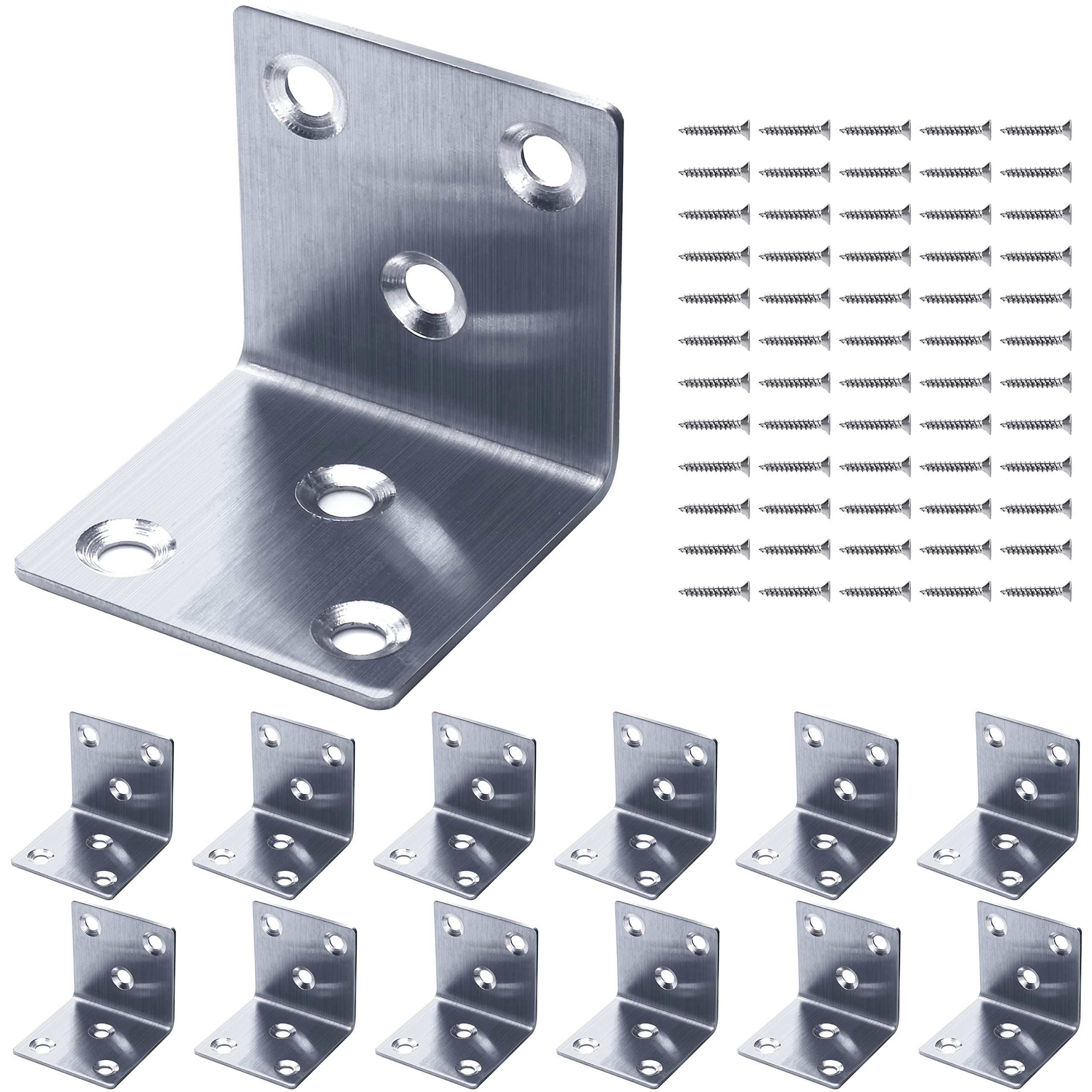 Gorffy Angle Brackets 12PCS, L Bracket 40 x 40 x 40 x 1.7mm, Stainless Steel Sleeper Brackets with 72 Screws, Heavy Duty Right Angle Corner Bracket for Wood, Metal Corner Braces for Fixing Timber