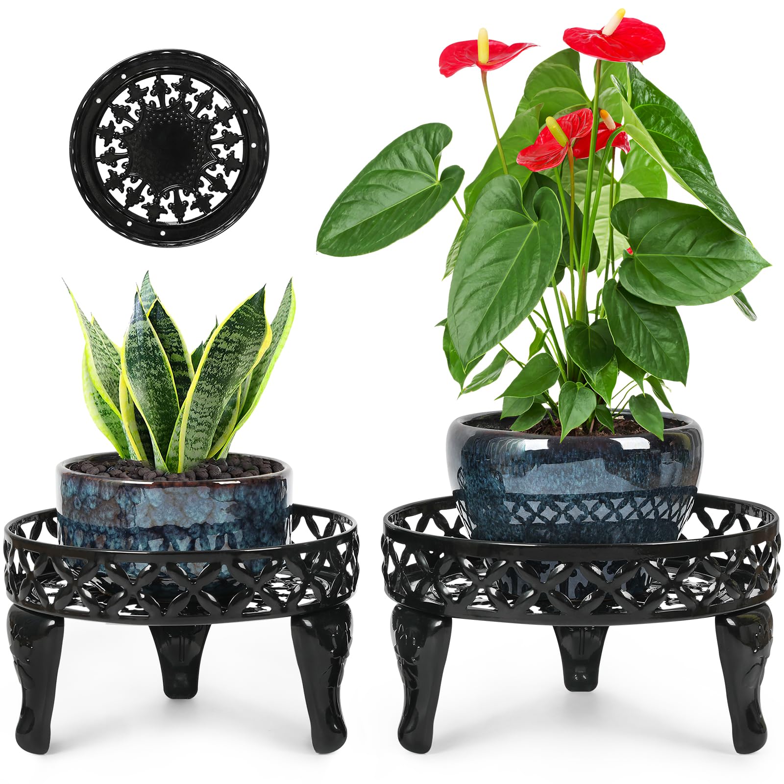 Photo 1 of Jotboom Metal Plant Stand Indoor Outdoor,2 Pack Heavy Duty Iron Plant Stands for Indoor/Outdoor,Low Round Metal Flower Pot Holder Rustproof Plant Holder for Garden,Patio,Home Decor