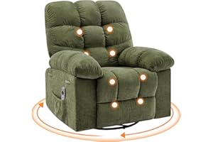 TIOUTBOT Rocking Recliner Chair with Vibration Massage & Heat, 360° Swivel Oversized Rocker Recliner with Side Pocket for Living Room, Bedroom & Nursery