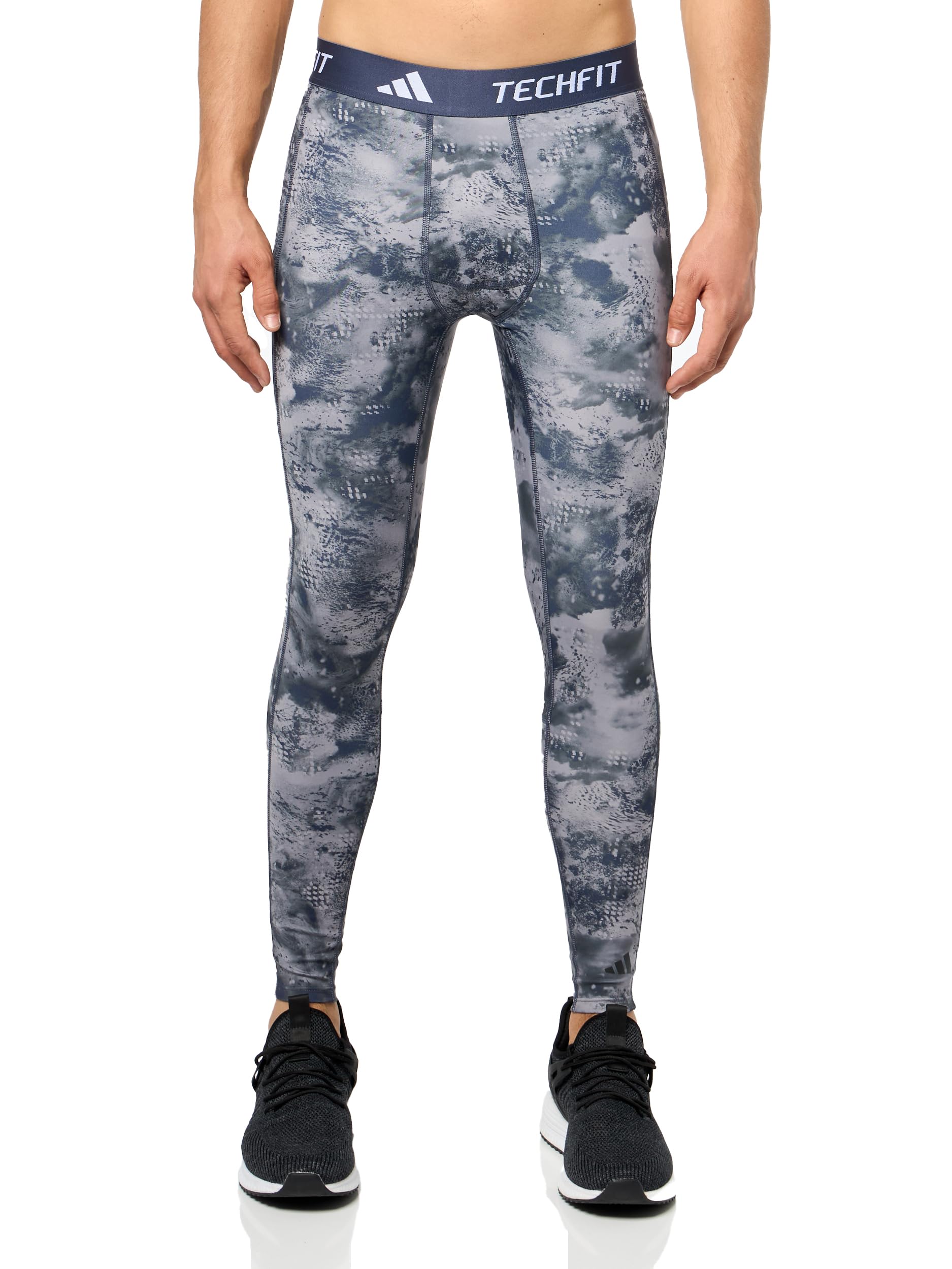 adidas Men’s Techfit Training All Over Printed Long Tights, Shadow Navy