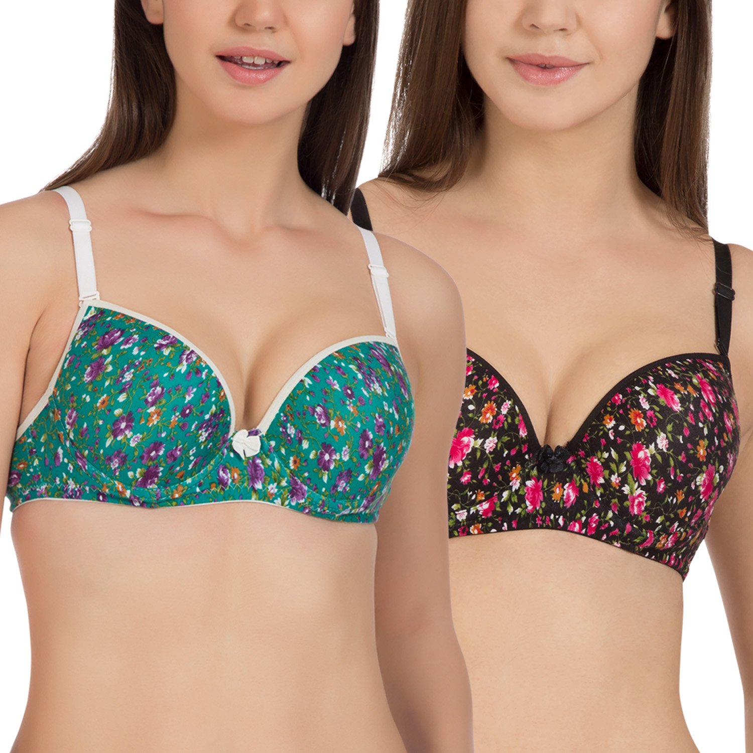 tweens multicolor floral print underwire padded t-shirt bra pack of 2