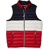 Tommy Hilfiger Men's Lightweight Down Quilted Puffer Vest, Midnight/Ice/Red, Large