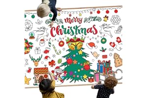 Leezead Christmas Coloring Poster, 72X 30 Inch Large Xmas Holiday Coloring Tablecloth & Poster for Christmas Party Activity Crafts Supplies