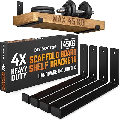 DIY Doctor Heavy Duty Scaffold Board Shelf Brackets Set of 4 23.5cm Black