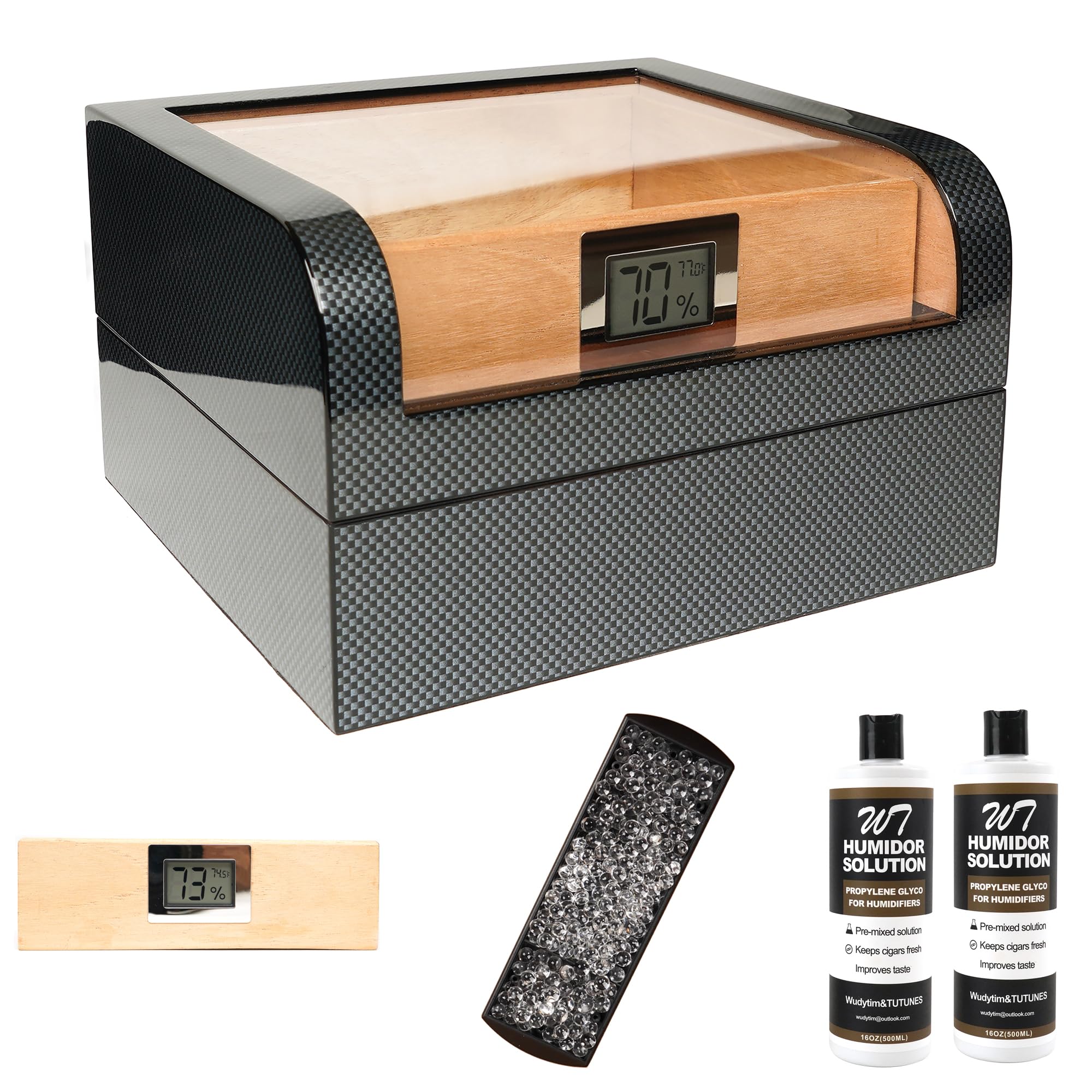 Photo 1 of TUTUNES&Wudytim Cigar Humidor, Handcrafted Top 270° Elegant Glossy Spanish Cedar Cigar Box with Easy Humidification System, Accurate Digital Hygrometer