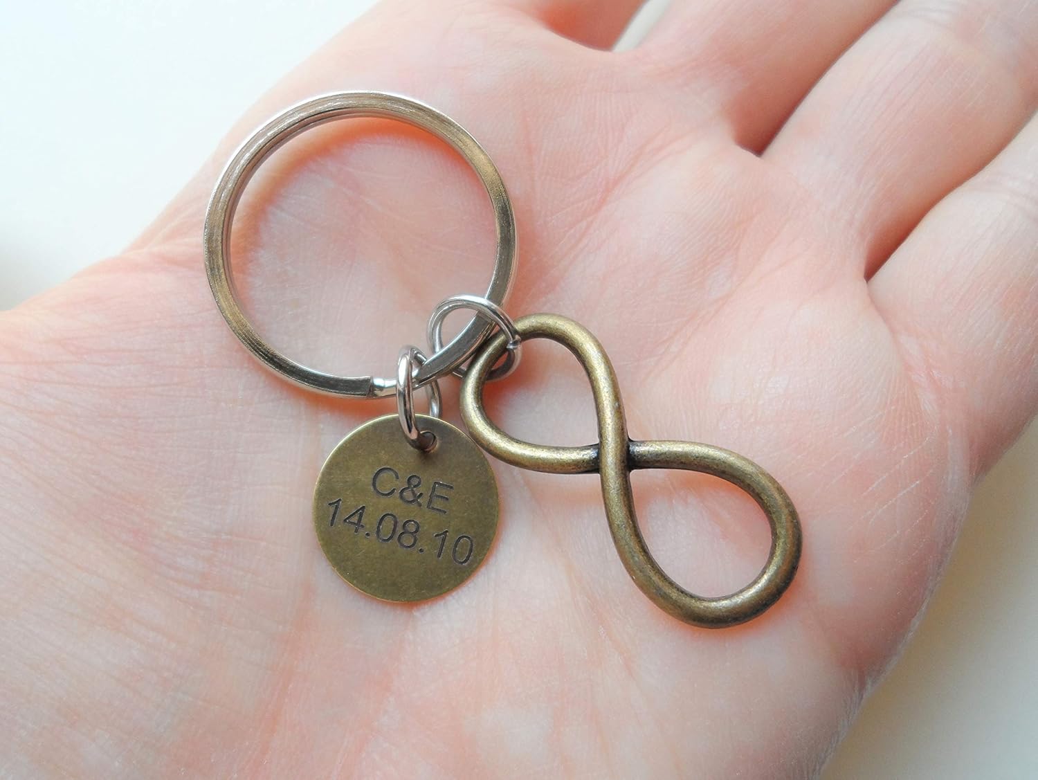 Anniversary Gift Keychain Custom Bronze Infinity Keychain with Engraved
