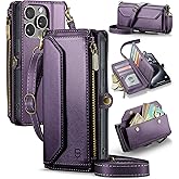 Strapurs Wallet Case Compatible with iPhone 15 Pro Max RFID Blocking 10-Card Holder Soft PU Leather Magnetic Snap Shoulder Strap Zipper Pocket Phone Case Fit for iPhone 15 Pro Max 6.7" - Purple