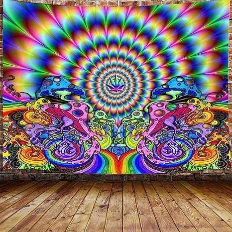 Amazon Co Jp Joocar サイケデリックタペストリー サイケデリックキノコ雑草大麻葉シュールな壁掛け居間の寝室の寮の家の装飾の芸術のタペストリー ホーム キッチン