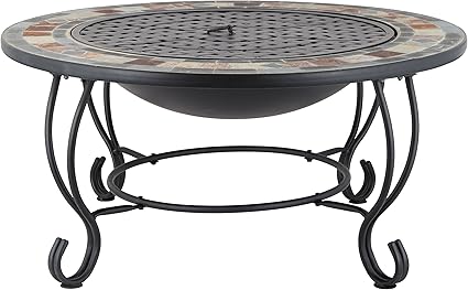 Harima Shango 89cm 35 Inch Round Outdoor Garden Tiled Slate Coffee Table And Fire Pit Brazier