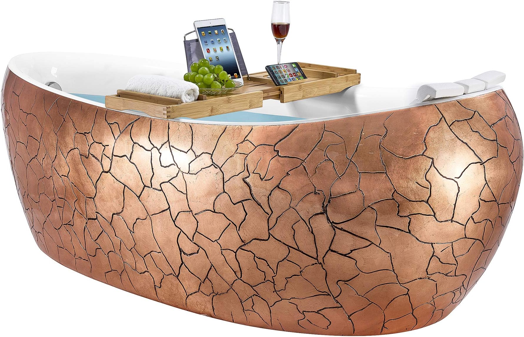 AKDY Freestanding Bathtub – 69 Inch Rose Gold Acrylic Tub for Bathroom – Flat Bottom Stand Alone Bathtub – Modern and Elegant Style – Comfortable Curved Design – Luxurious SPA Soaking