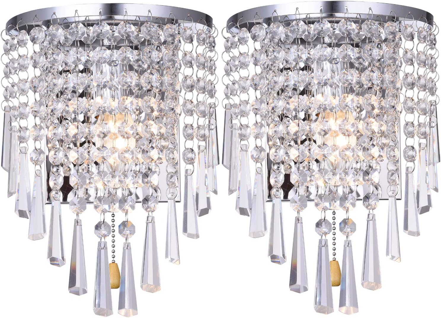 HOMWEERUN A Pair Left Right 2Pcs E12 Modern K9 Crystal Mirror Stainless Steel Wall Lights Wall Lamps Sconce Night Light Lamps Fixtures Lights with Switch for Hallway Bedside Living Room (Chrome)