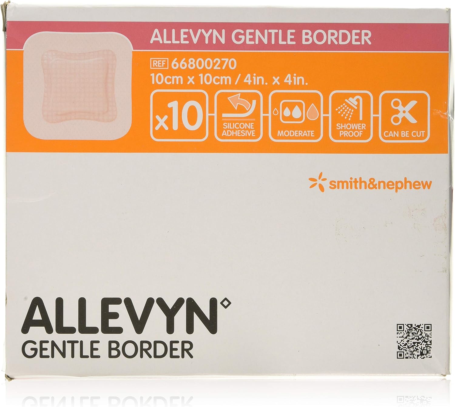 ComfortCare: ALLEVYN Gentle Border 10cm x 10cm x10 Adhesive Foam Dressing for Gentle Wound Healing, White, 10cm x 20cm Dressing x 10