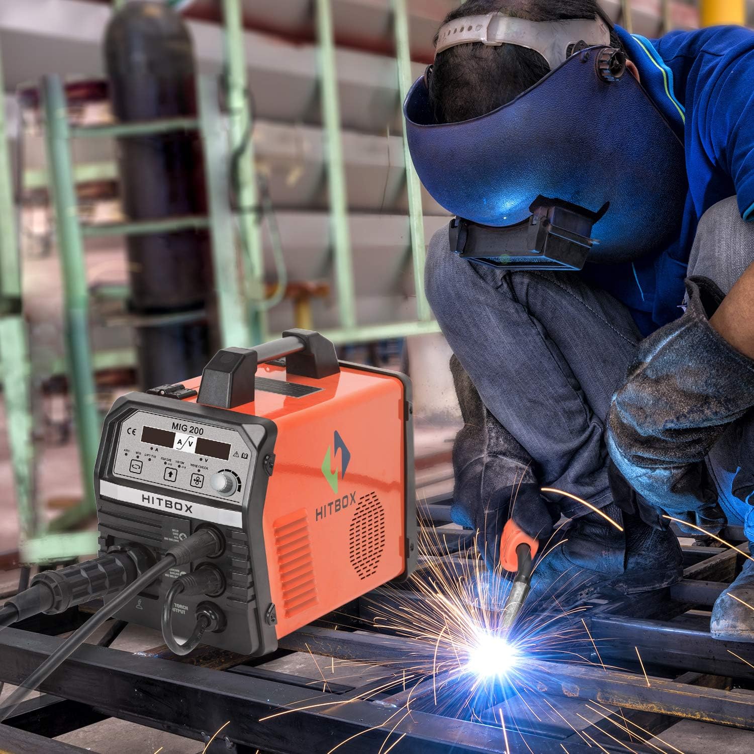 HITBOX MIG Welder 200Amp Inverter MIG ARC Lift TIG Gas Gasless 4 in 1 Multifunction MIG Welding Mahcine 220V Flux Cored Wire Solid Core Wire Welding Equipment - - 
