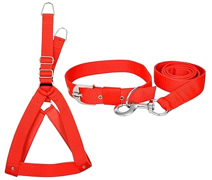 VIP COLLECTION Strong Nylon Everyday Dog Collar Leash Buckle Dog Harness Set Combo Color-Red Small