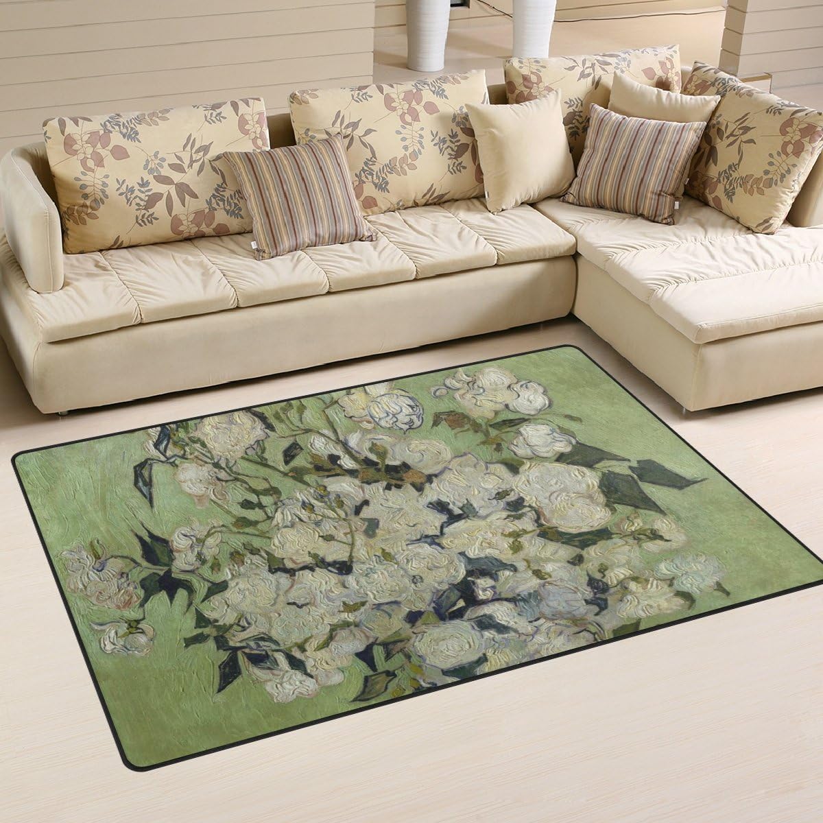 Bolaz Pink Roses in A Vase by Vincent Van Gogh Area Rug Rugs Non-Slip Floor Mat Doormats Living Room Bedroom 60 x 39 inches