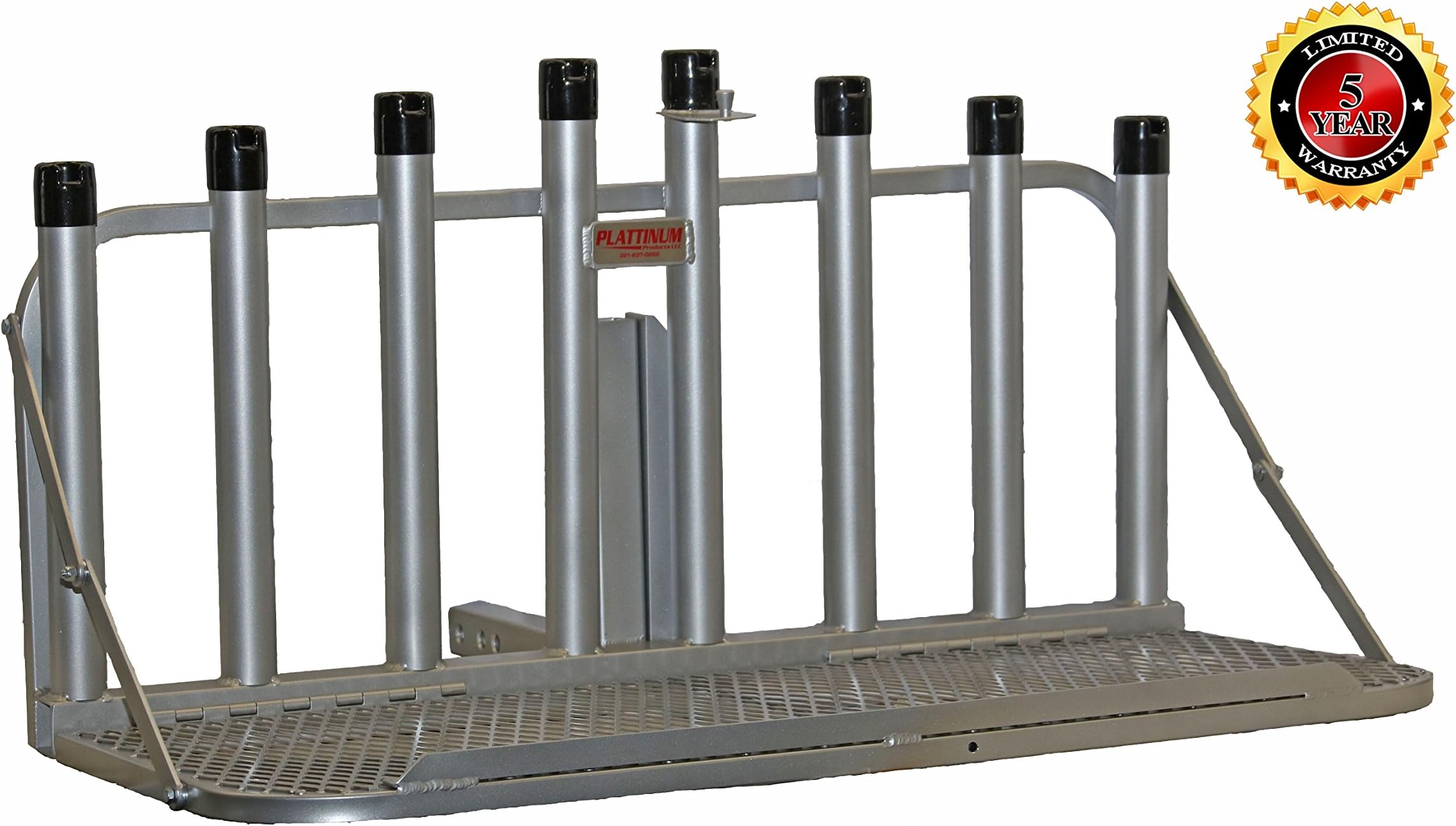 Plattinum Products Fishing Rod Holder Rack with Fold Down Platform (Mill Finish)