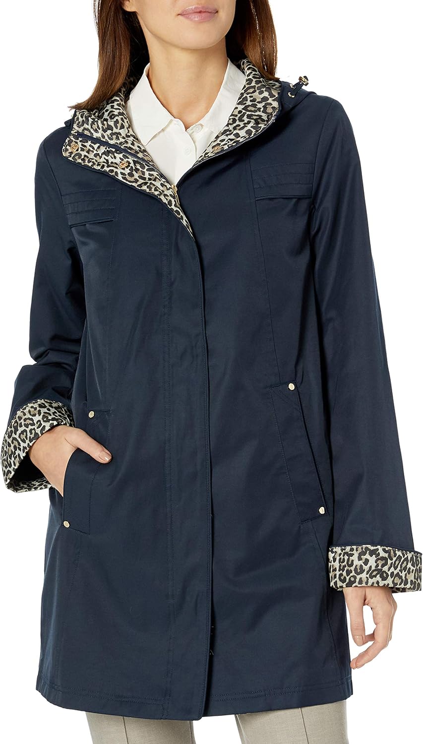 Jones New York Women's Hooded MidWeight Coat Rain Jacket