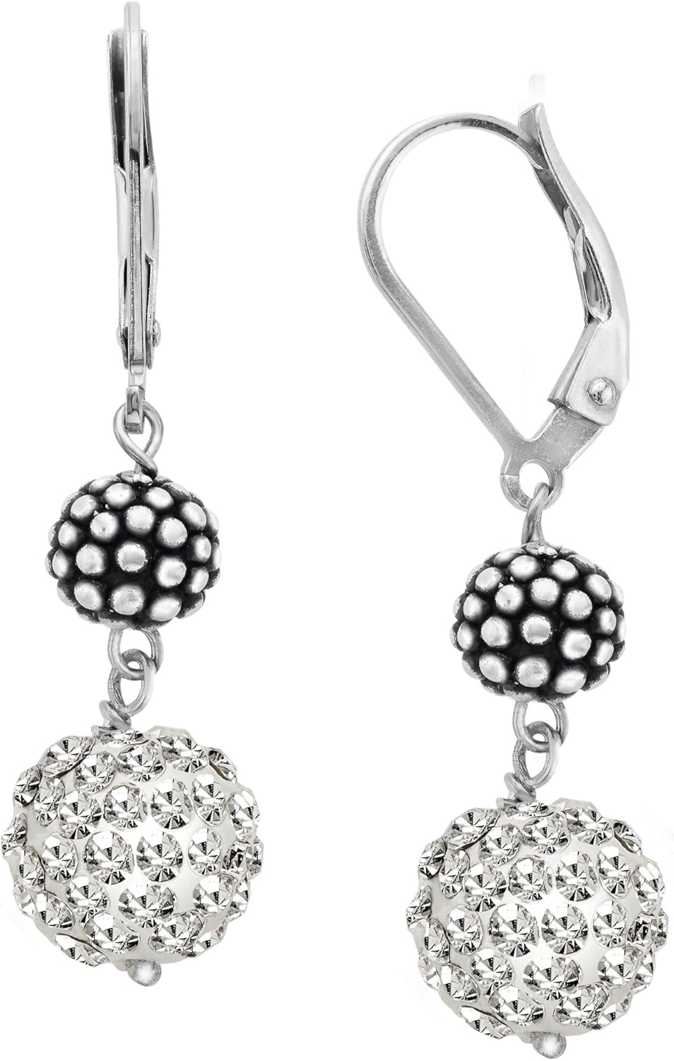Ball Drop Earrings with Swarovski Crystals Pavé in Sterling